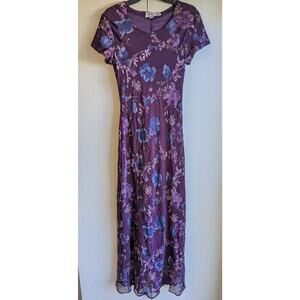 Jody California Women's Short Sleeve Purple Floral Floor Length Dress Size 10